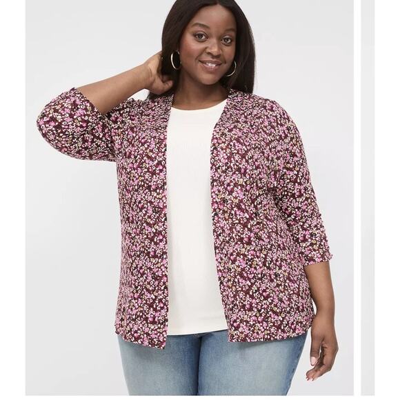 Lane Bryant Ruched 3/4-Sleeve Open-Front Overpiece Cardigan‎ Womens Size 14/16 - Picture 1 of 11